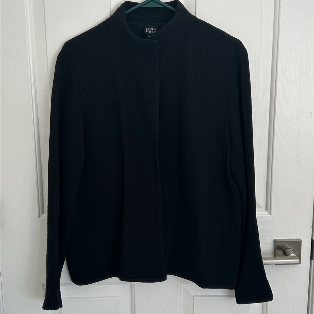 Eileen Fisher Black Silk Blend Crinkle Jacket Medium